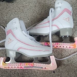 American White and Pink Ice Skates